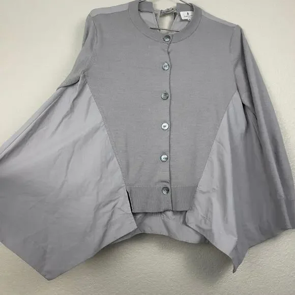 Lanvin‎ En Bleu Mixed Media Cardigan Gray IT 38 Asymmetrical Lagenlook - Picture 7 of 13